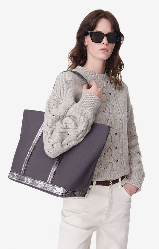 Sac Cabas L Toile Zip Grey