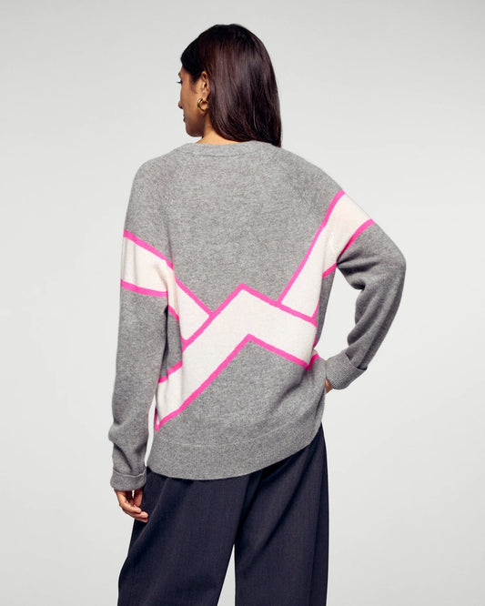 Pull Bandes Contrastées Gris Chiné Foncé