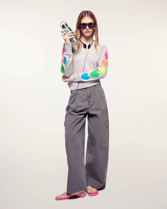 Pull Coeurs Multi Gris Chiné Clair