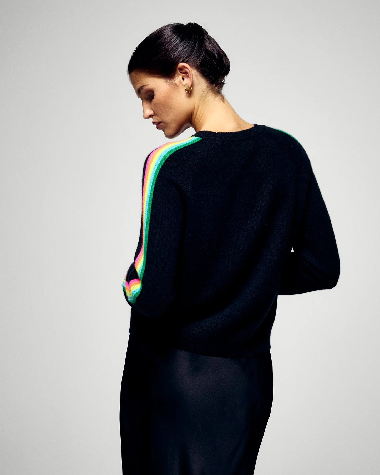 Pull Col Rond Bande Manche Multico Noir