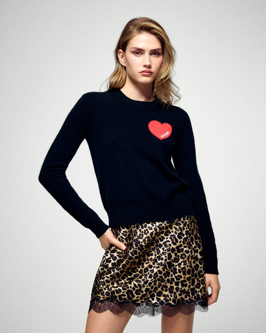 Pull Col Rond Coeur Noir