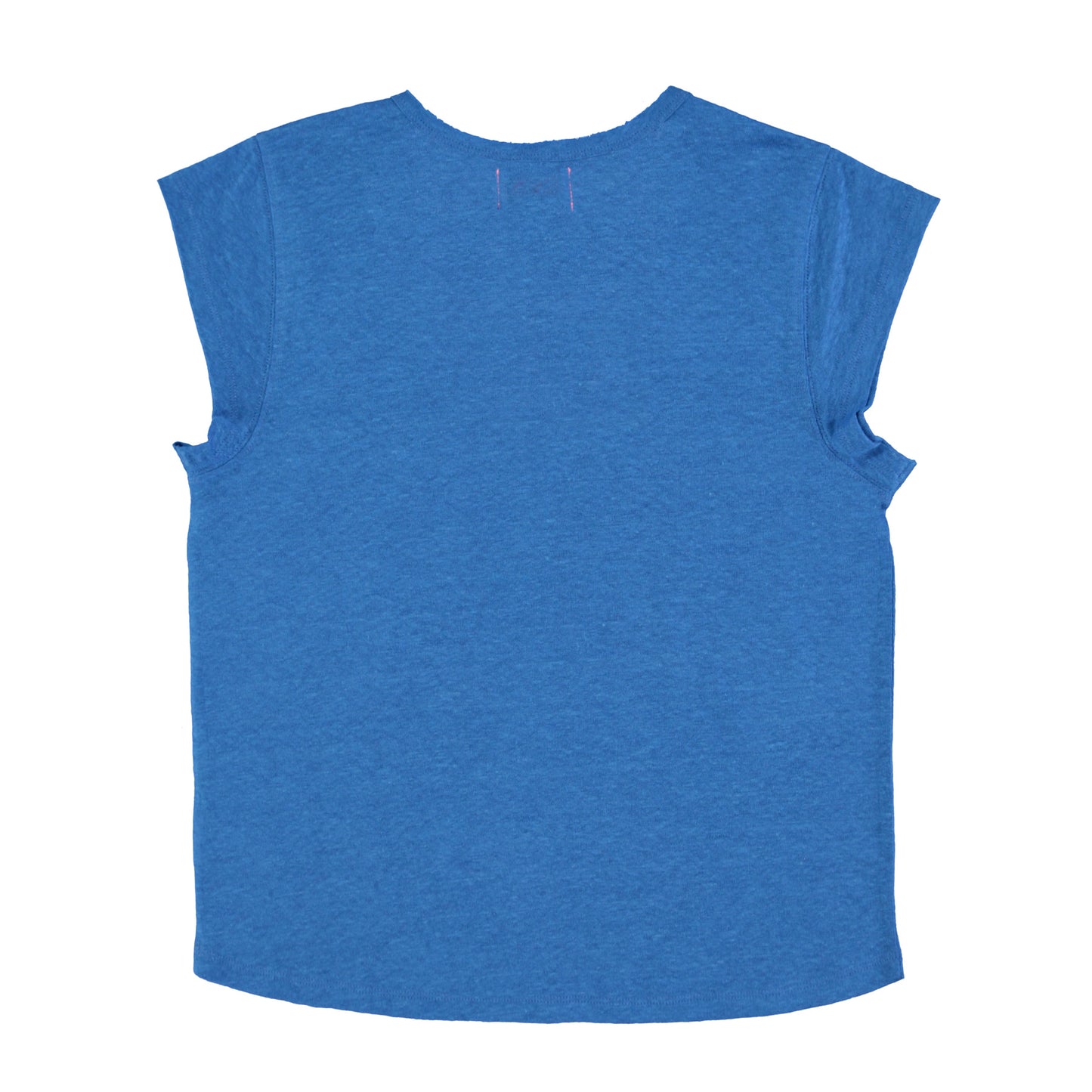 T-shirt Col Profond Lin Bleu