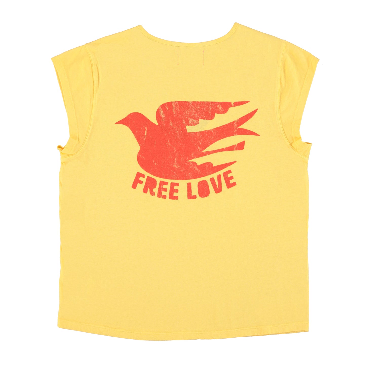 T-shirt Col Profond Free Love Jaune