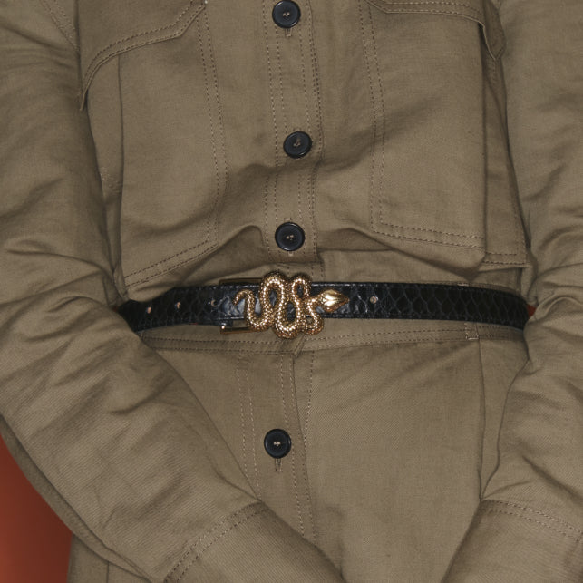 Ceinture Baby Python Noir Serpent Or