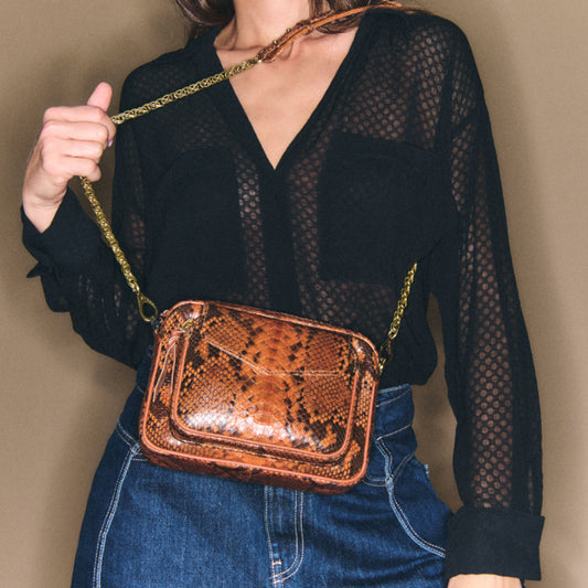 Sac Charly Python Moka Chaine Or