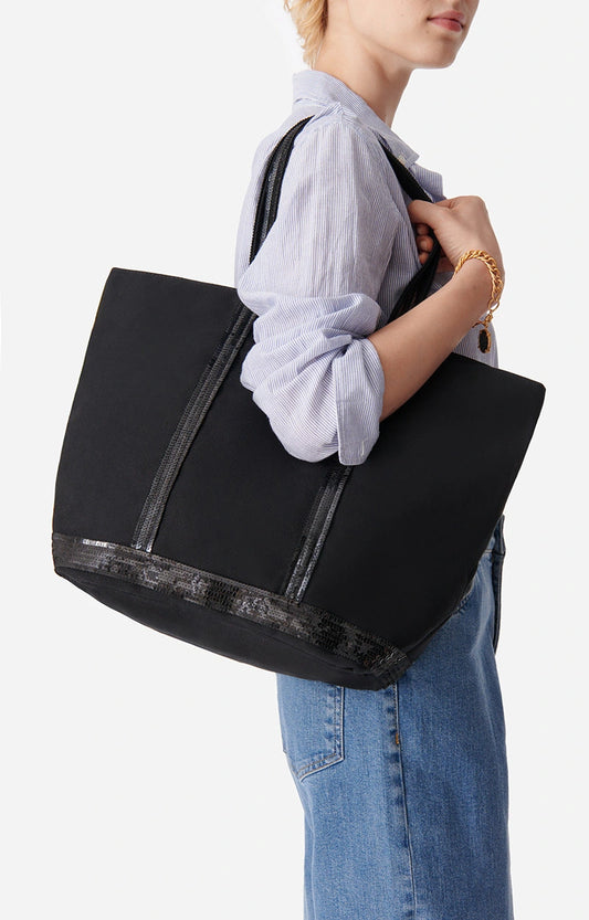 Sac Cabas L Toile Zip Noir