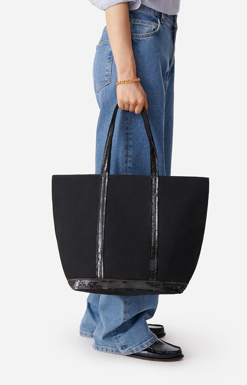 Sac Cabas L Toile Zip Noir