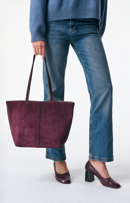 Cabas Daily Cuir Velours PM Prune