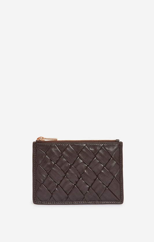 Porte Monnaie Cuir Tresse Chocolat