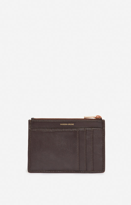 Porte Monnaie Cuir Tresse Chocolat