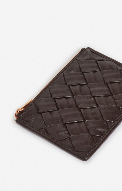 Porte Monnaie Cuir Tresse Chocolat