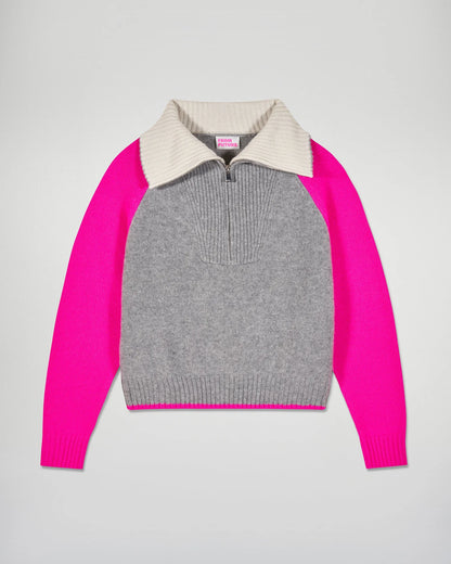 Pull Col Camioneur Tricolore Gris Chine Fonce