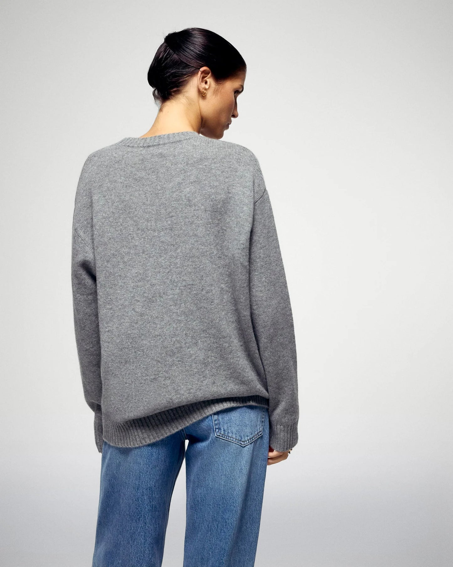 Pull Col Rond Chat Gris Chine Fonce