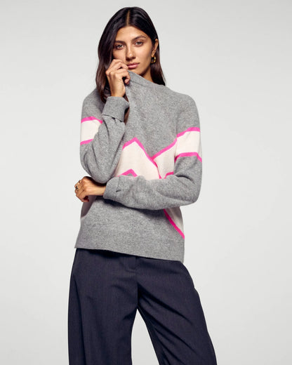 Pull Bandes Contrastées Gris Chiné Foncé