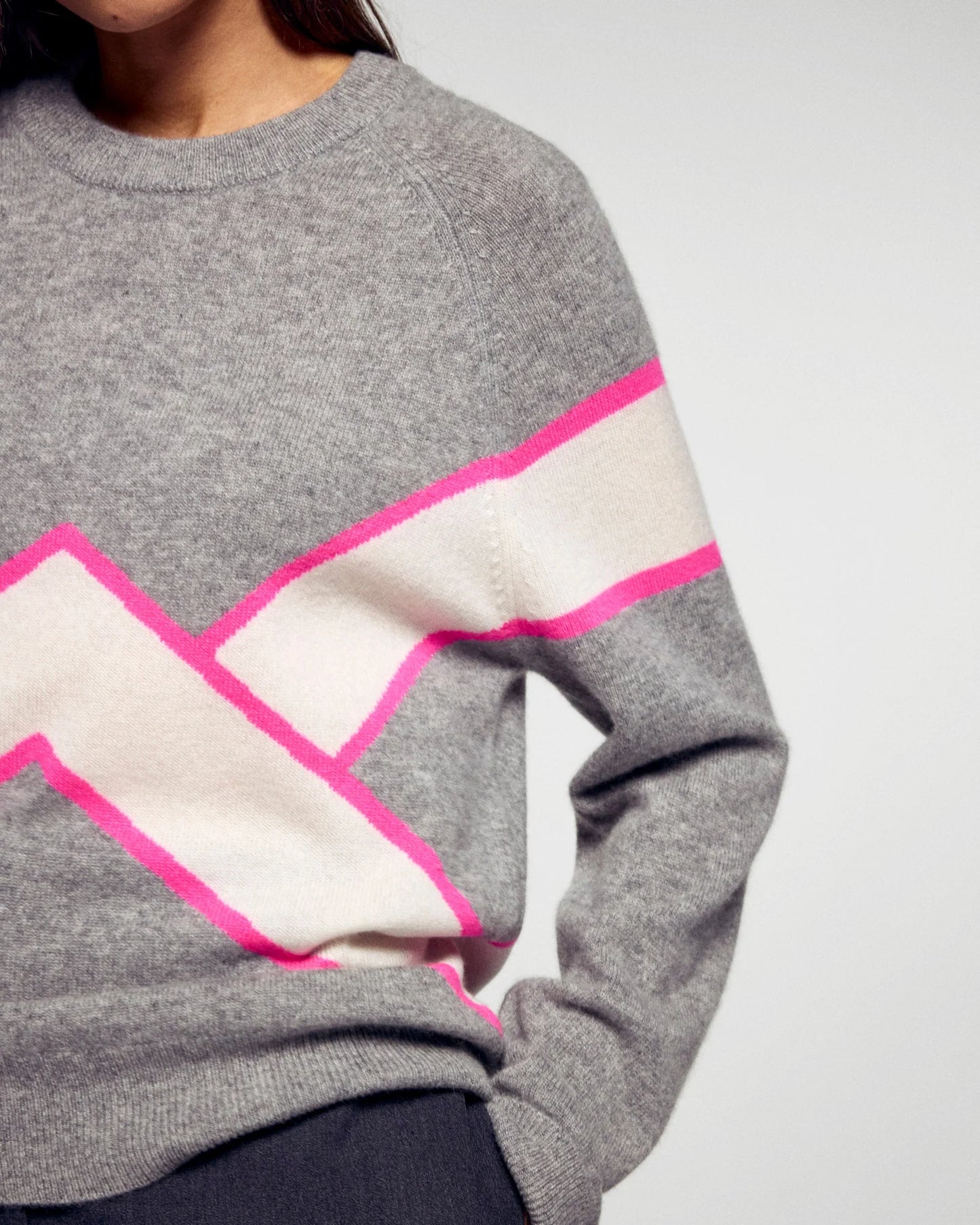 Pull Bandes Contrastées Gris Chiné Foncé