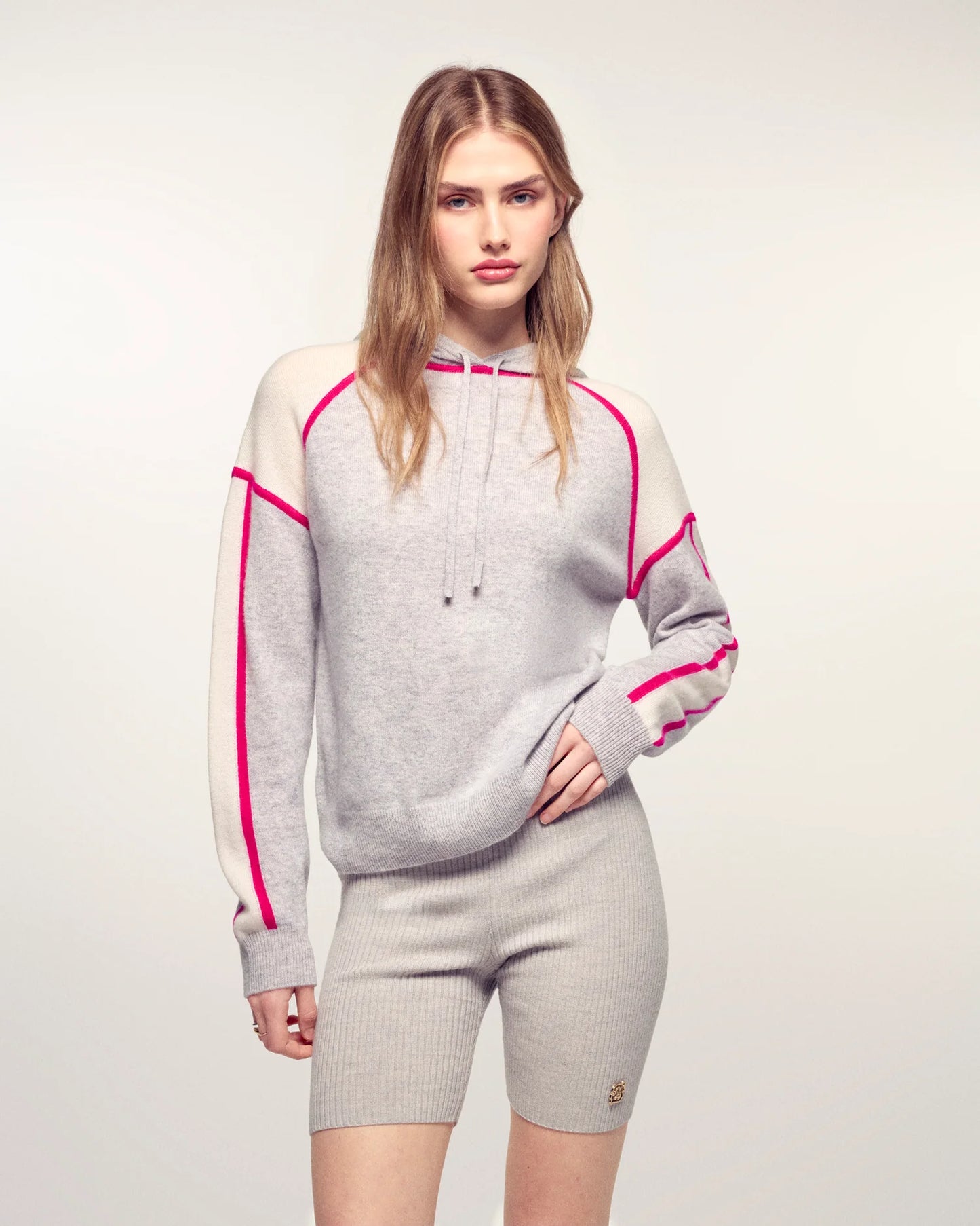 Hoodie Tricolore Gris Chiné Clair