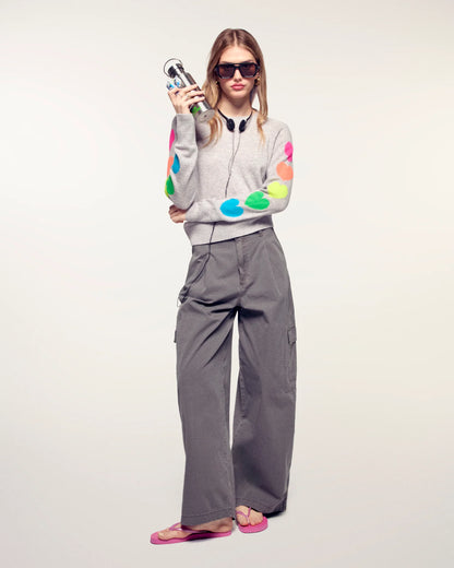 Pull Coeurs Multi Gris Chiné Clair