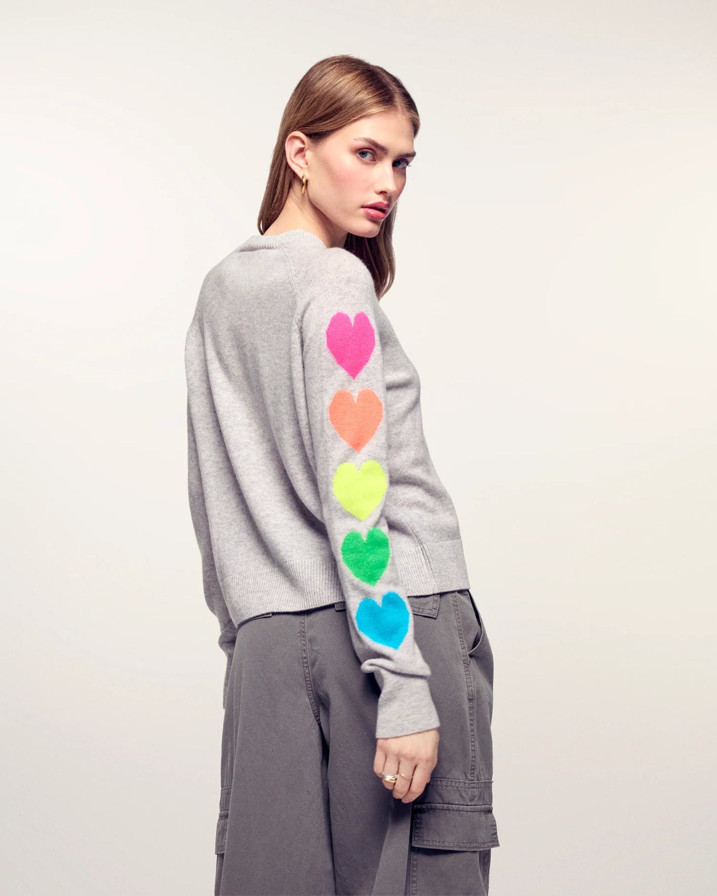 Pull Coeurs Multi Gris Chiné Clair