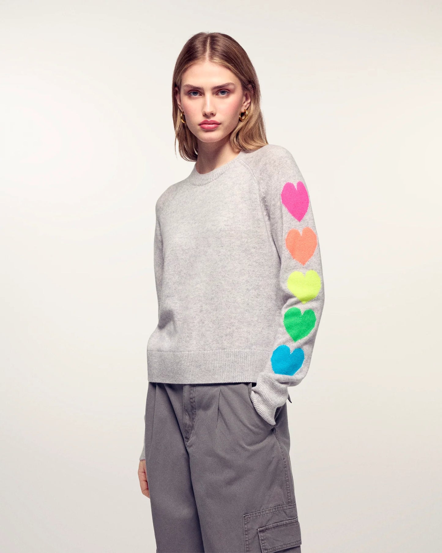 Pull Coeurs Multi Gris Chiné Clair