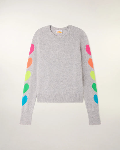 Pull Coeurs Multi Gris Chiné Clair