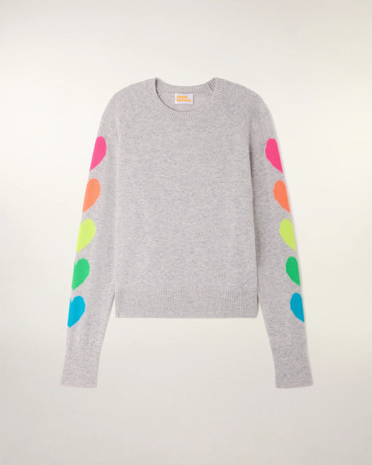 Pull Coeurs Multi Gris Chiné Clair