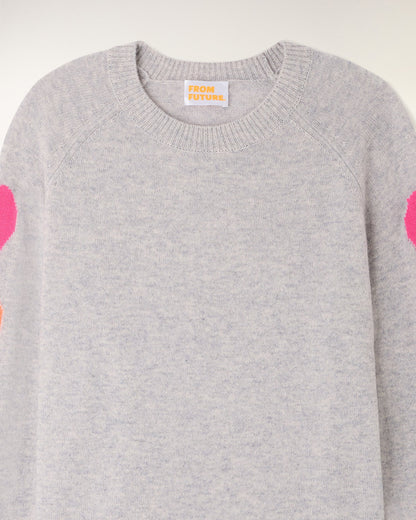 Pull Coeurs Multi Gris Chiné Clair