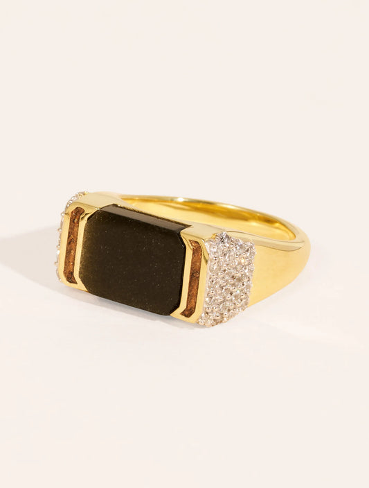 Bague Berry Obsidienne Dorée