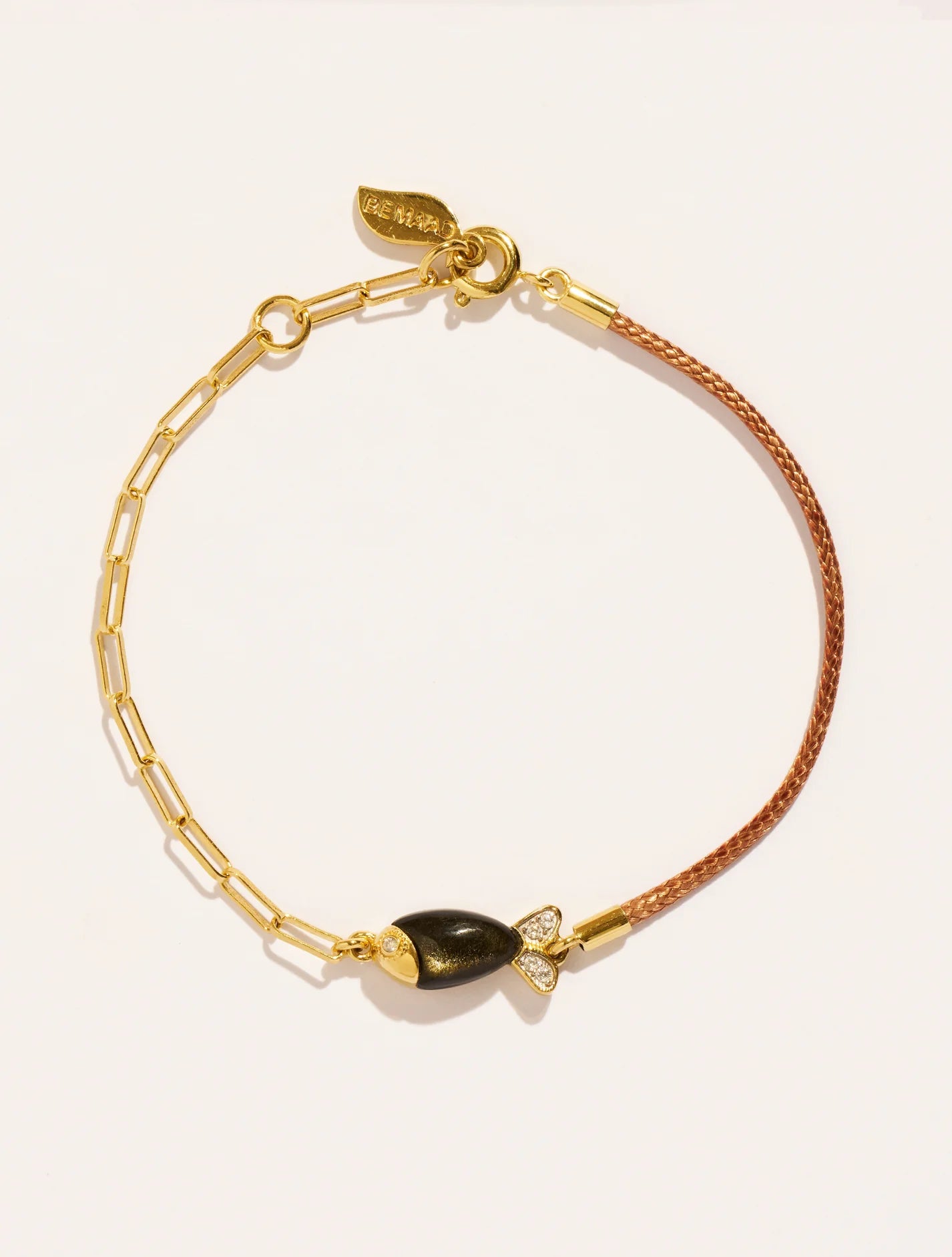 Bracelet Poisson Beige Obsidienne Dorée