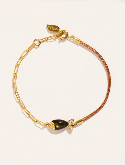 Bracelet Poisson Beige Obsidienne Dorée
