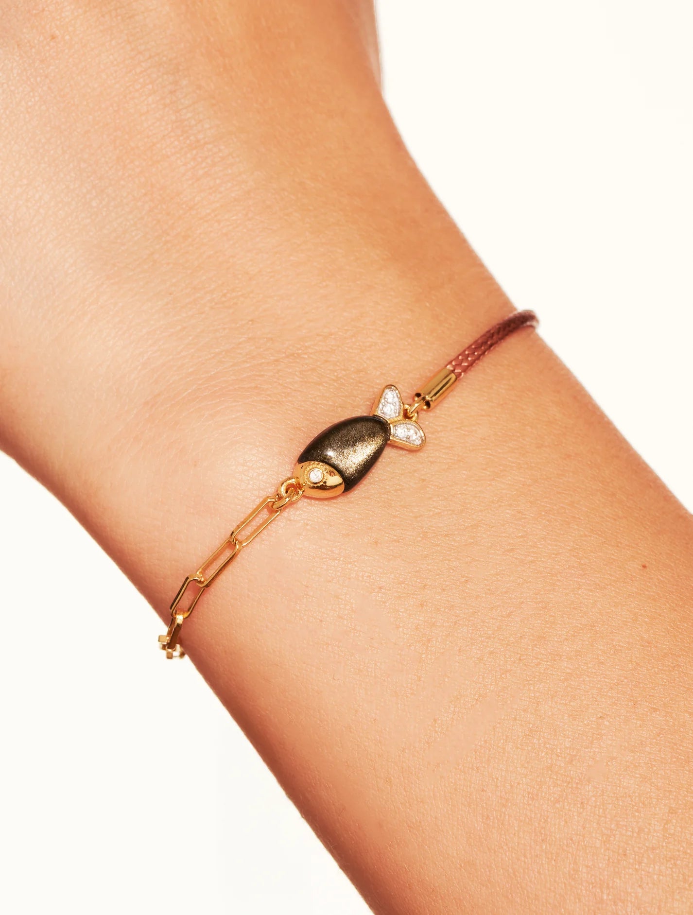 Bracelet Poisson Beige Obsidienne Dorée