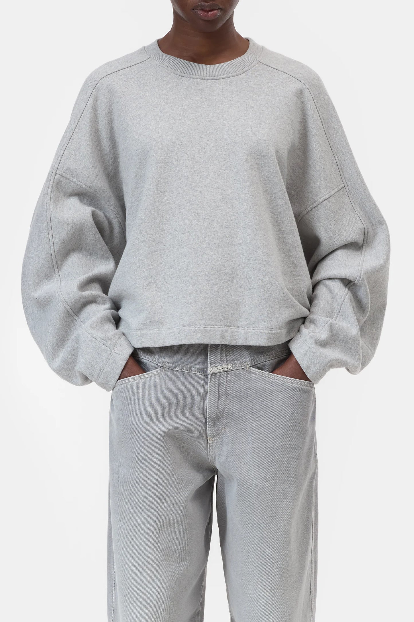 Sweat Froncé Gris Chiné Clair