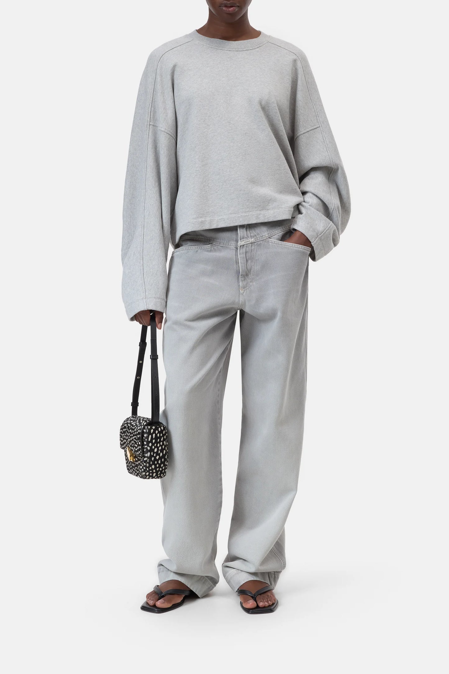 Sweat Froncé Gris Chiné Clair