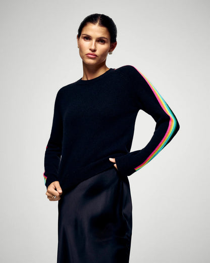 Pull Col Rond Bande Manche Multico Noir