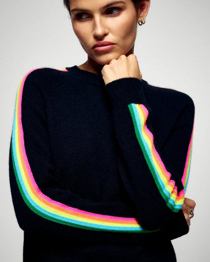 Pull Col Rond Bande Manche Multico Noir