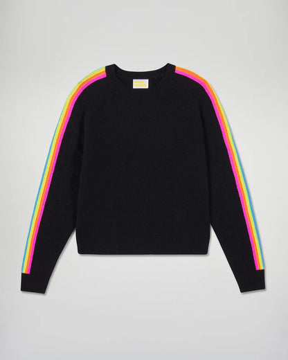 Pull Col Rond Bande Manche Multico Noir