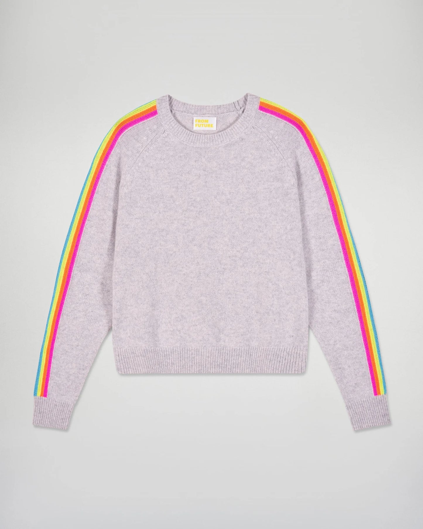 Pull Col Rond Bande Manche Multico Gris Chine Clair