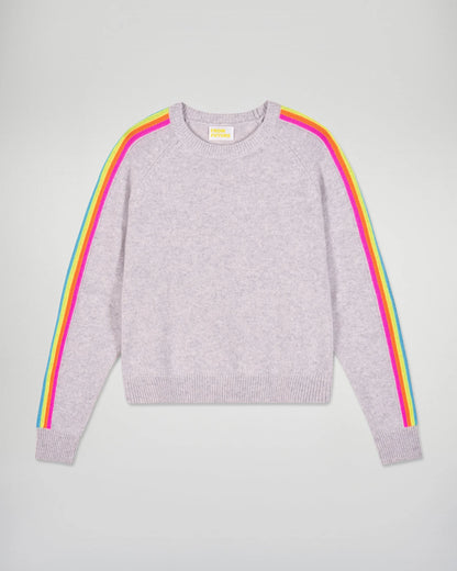 Pull Col Rond Bande Manche Multico Gris Chine Clair