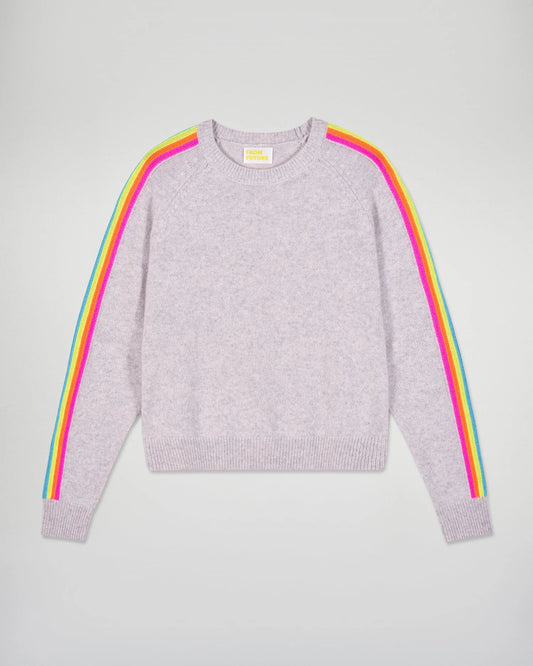 Pull Col Rond Bande Manche Multico Gris Chine Clair