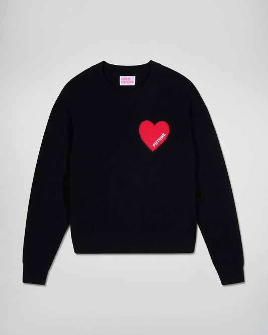 Pull Col Rond Coeur Noir