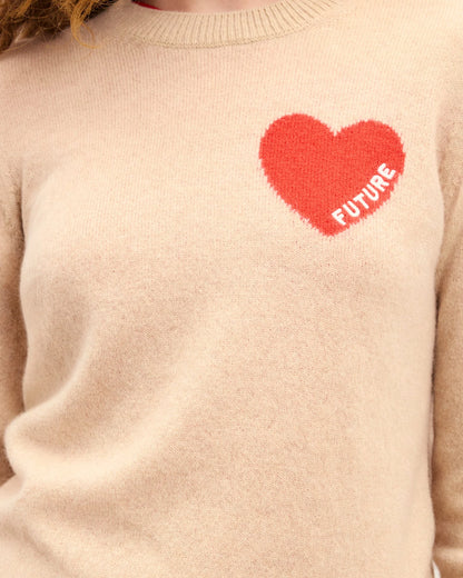 Pull Coeur Broderie Future Beige Chine