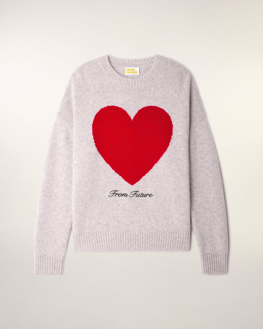 Pull Grand Coeur Gris Chiné Clair