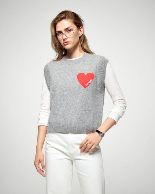 Pull Sans Manches Coeur Gris Chine Fonce