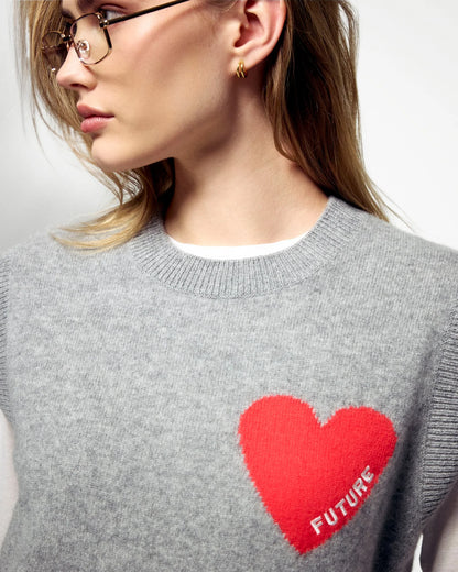 Pull Sans Manches Coeur Gris Chine Fonce