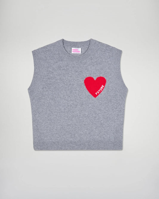 Pull Sans Manches Coeur Gris Chine Fonce