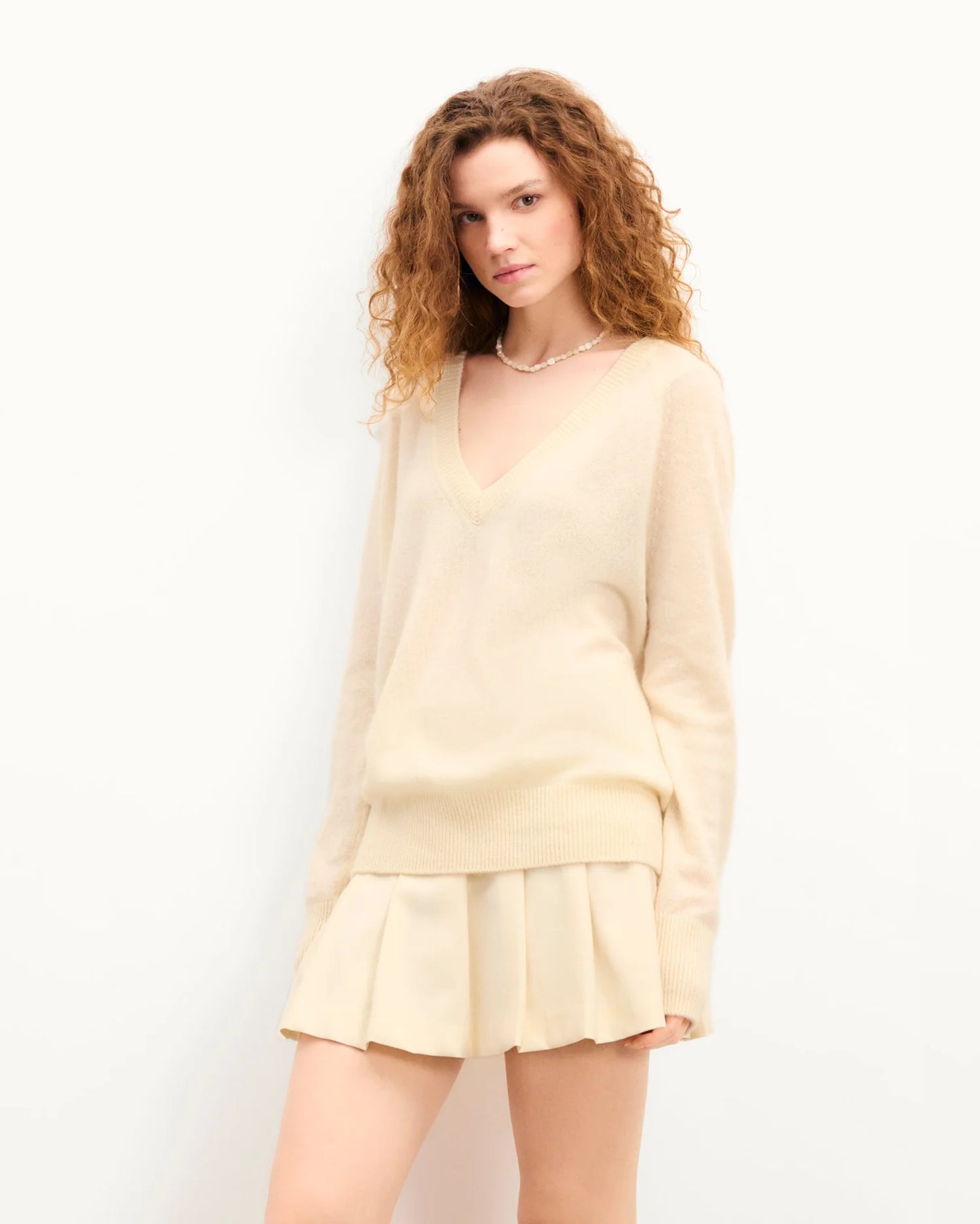 Pull Col V Oversize Ecru