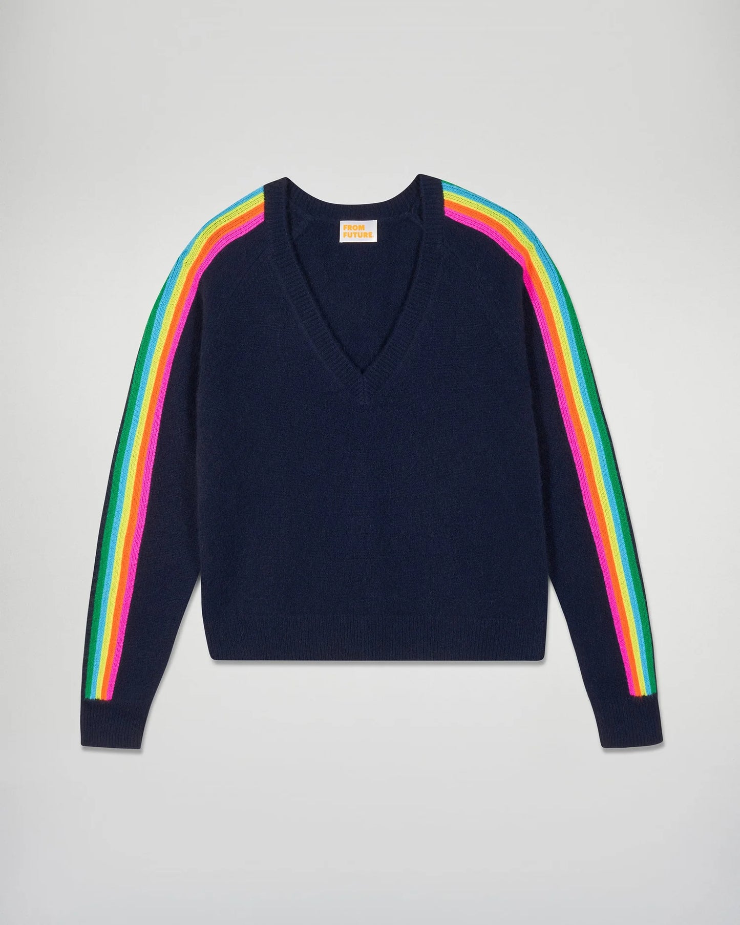 Pull Col V Bandes Manches Multico Navy