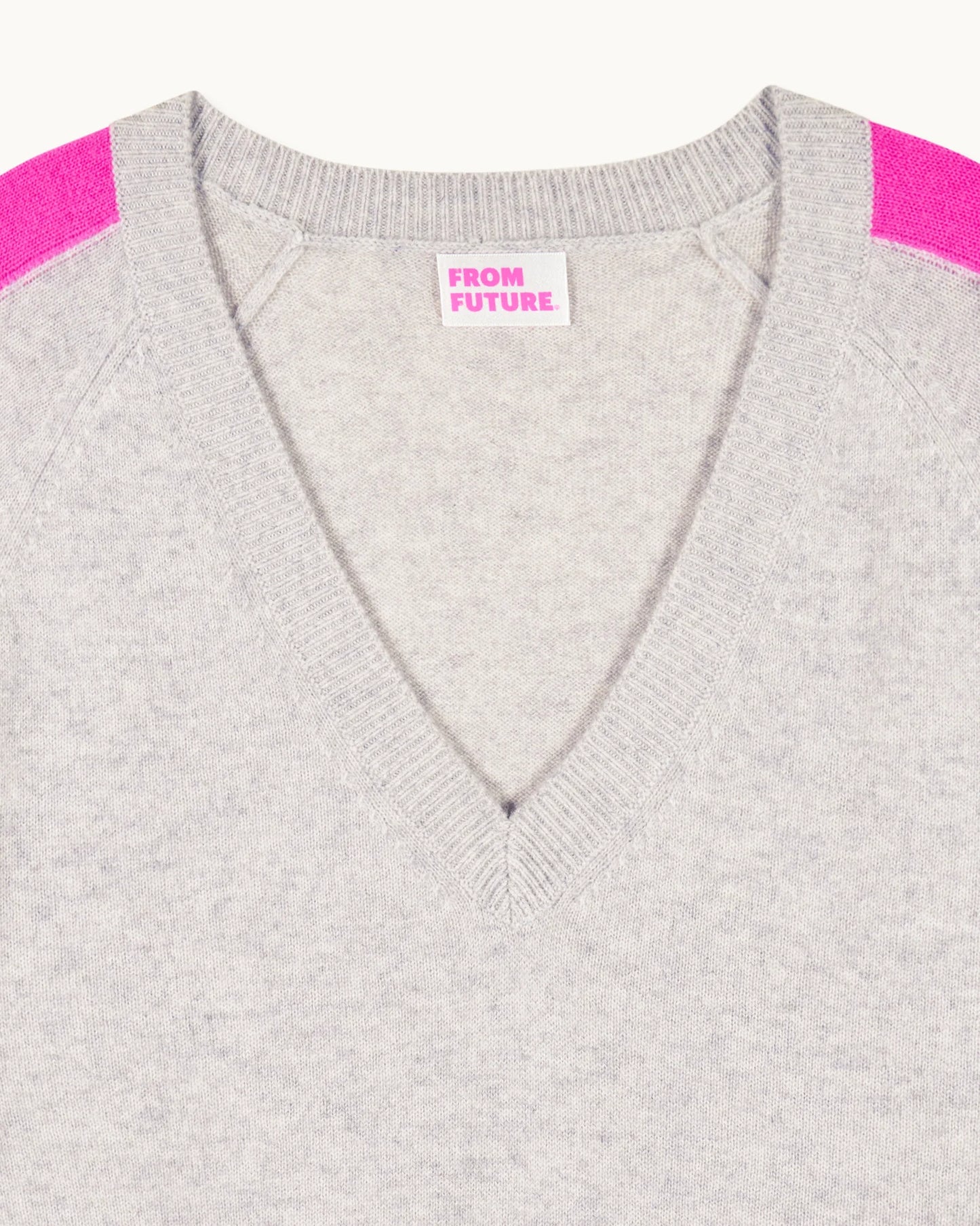 Pull Col V Bande Manche Gris Chine Clair