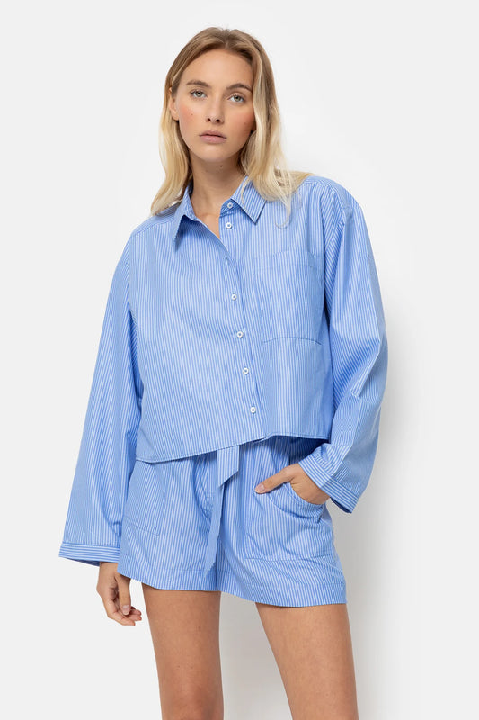 Chemise Lana Light Blue Striped Cropped