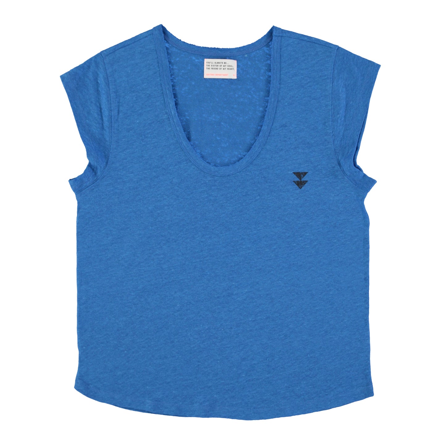 T-shirt Col Profond Lin Bleu