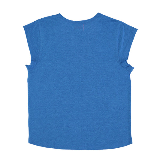 T-shirt Col Profond Lin Bleu